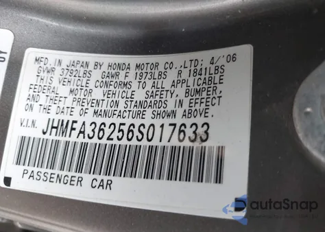 2006 Honda Civic Hybrid from USA, damaged, VIN JHMFA36256S017633